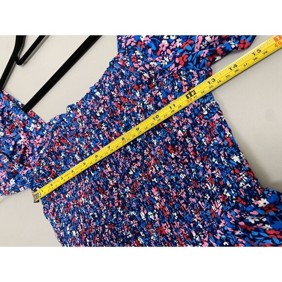 Draper James Floral Smocked babydoll top Blouse Womens sz XS Purple square neck - Picture 8 of 10